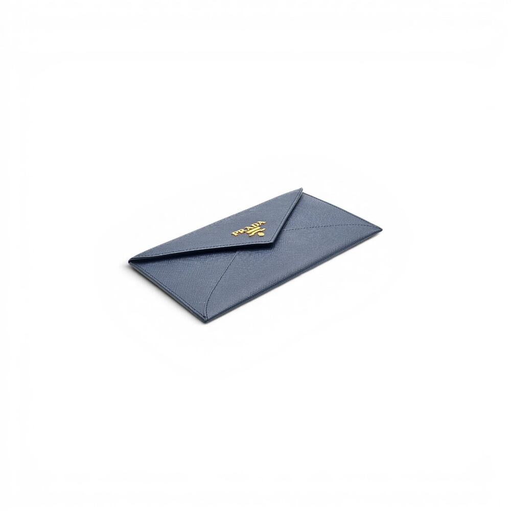 Prada Saffiano Wallet Envelope Blue with Gold Hardware - Picture 3 of 7